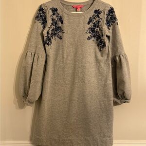 Lilly Pulitzer Gray Midi Dress with Blue Floral Embroidery